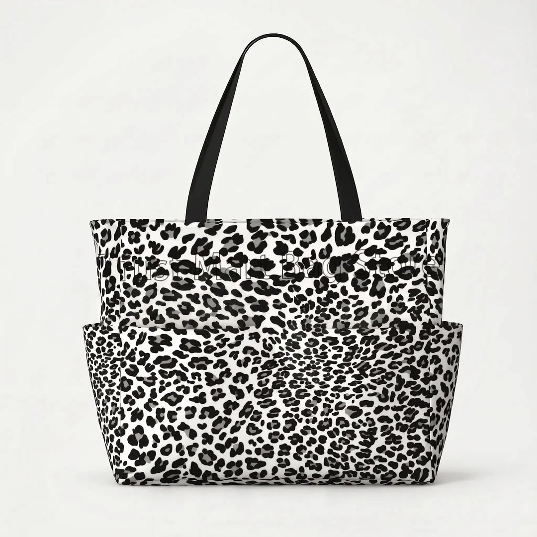 Women's large capacity leopard print shoulder bag, great for beach days and a versatile travel accessory.