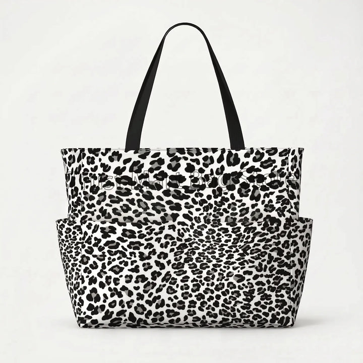 Women's large capacity leopard print shoulder bag, great for beach days and a versatile travel accessory.