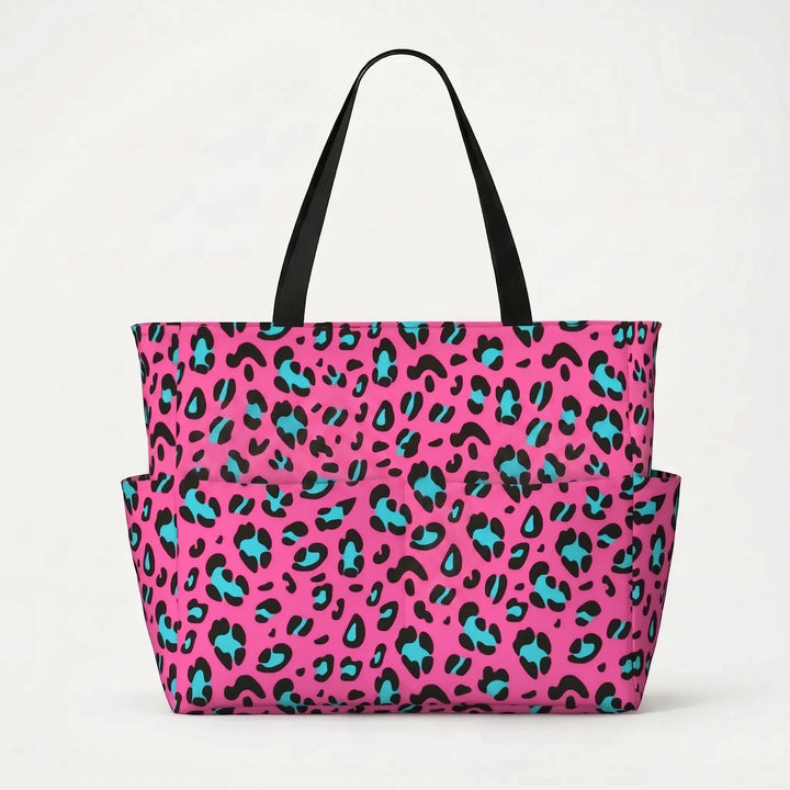 Elegant leopard print beach tote, a fashionable women's bag with ample space for daily use or travel.