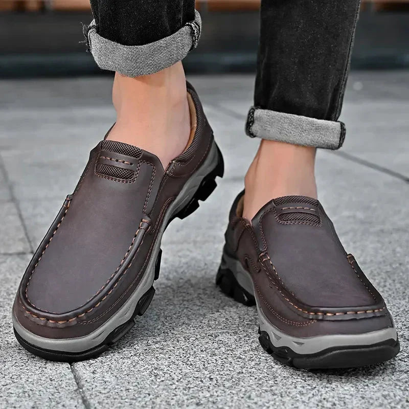 Stylish black men's orthopedic shoes, offering superior comfort for both casual and dress wear.