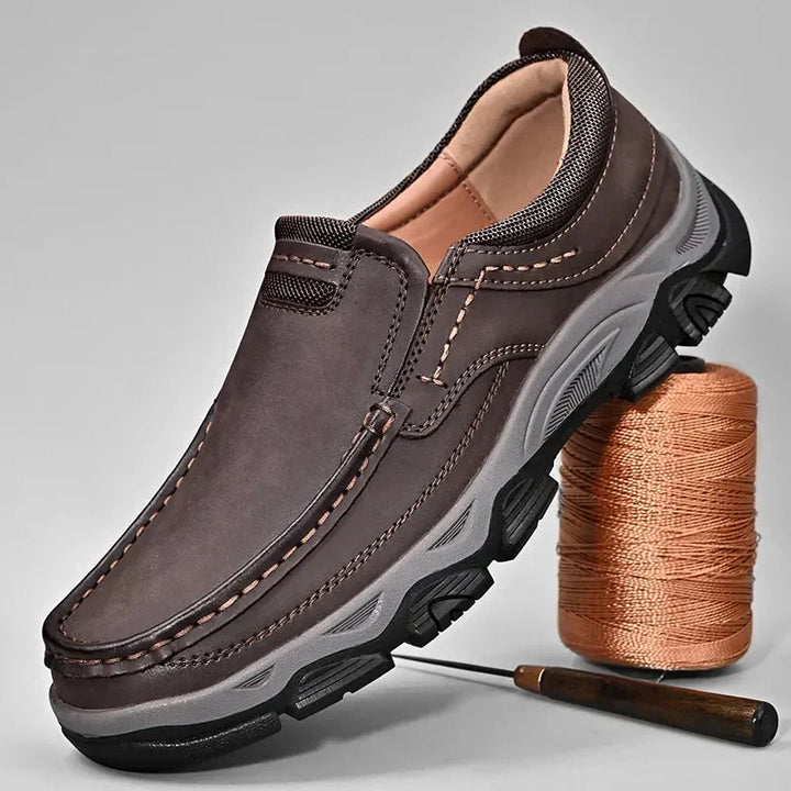 Elegant black men's orthopedic casual shoes, offering stylish comfort and supportive footwear.