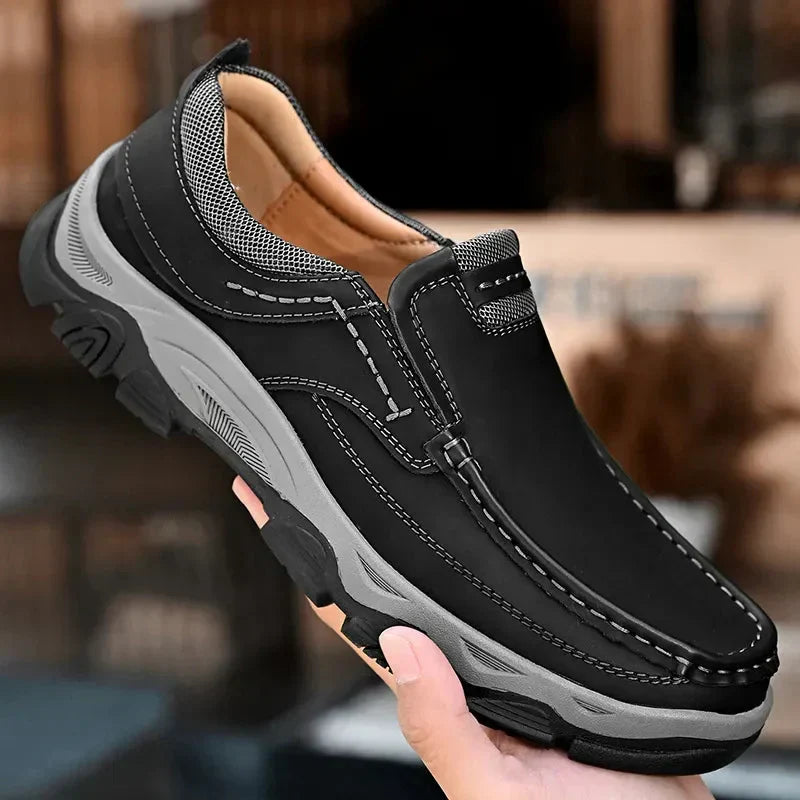 Classic men's fashion: brown orthopedic shoes combining style, support, and everyday comfort.
