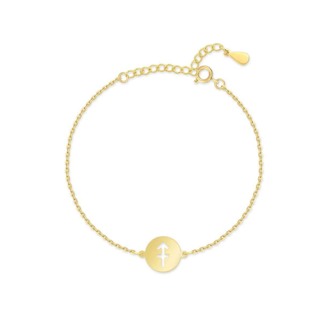 Side view of a gold plated sterling silver Lyra Zodiac bracelet, showcasing craftsmanship
