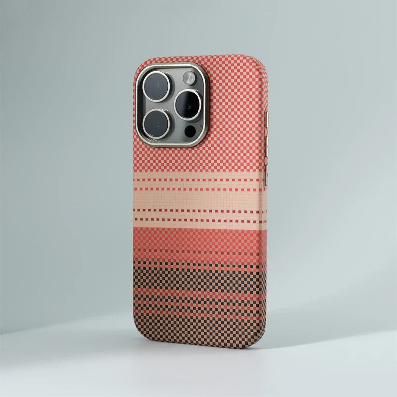 Close-up of a stylish MagSafe iPhone case. Hard shell offers reliable phone protection and a sleek design.