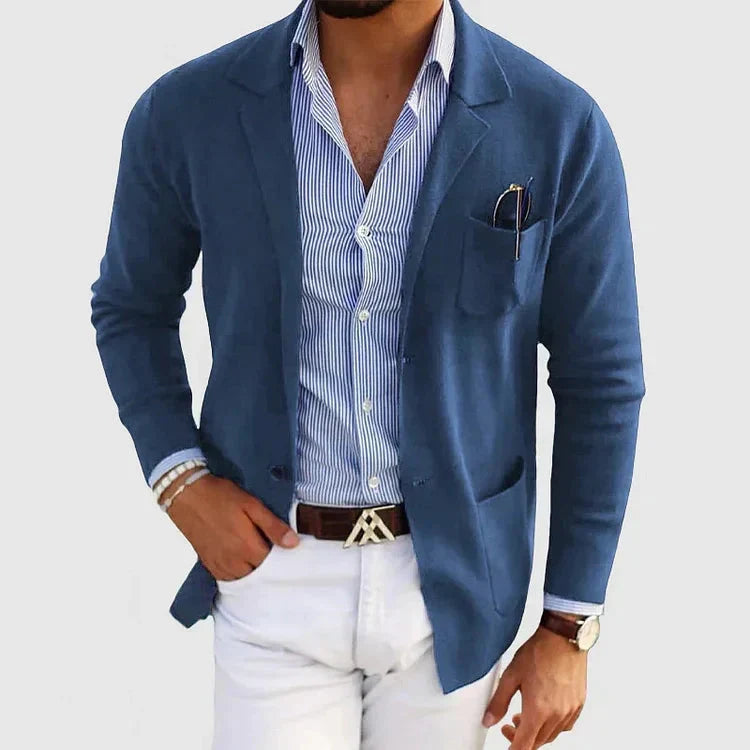 Stylish men's casual blazer with button pockets & notch lapel. Smart casual jacket for men's fashion.
