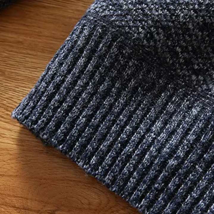 Full view of a warm men's high neck zip sweater, perfect for winter fashion & everyday comfort.