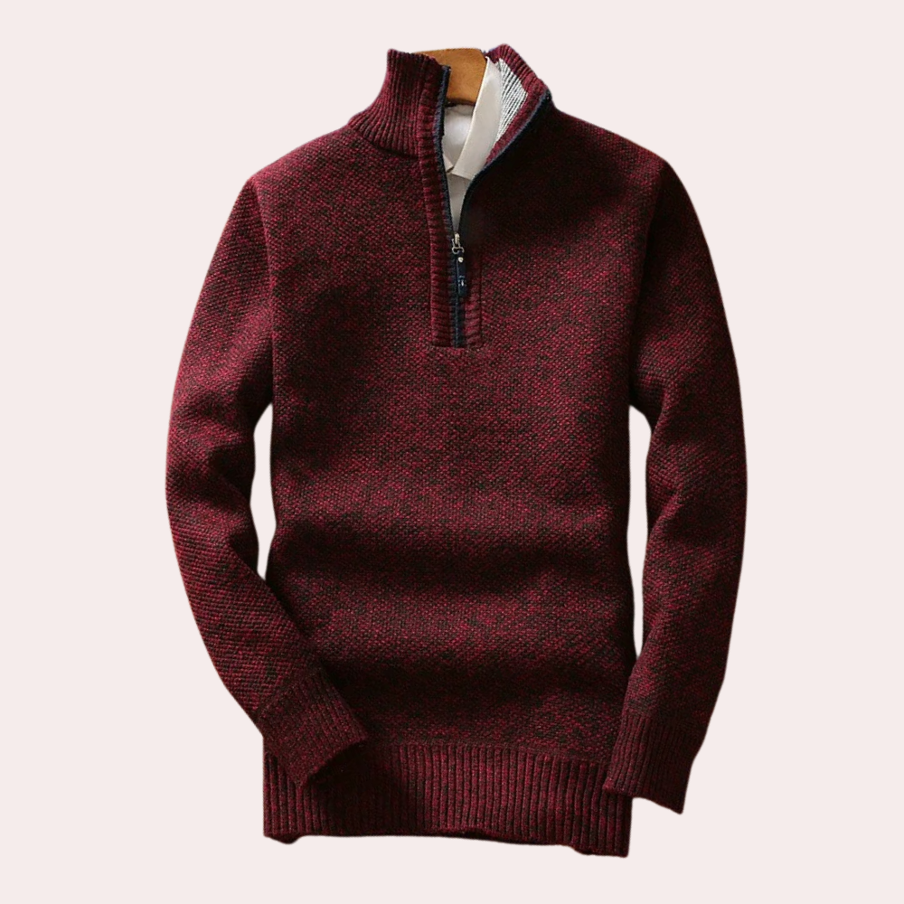 Everyday men's high neck zip sweater, a warm long sleeve jumper for stylish winter outfits.
