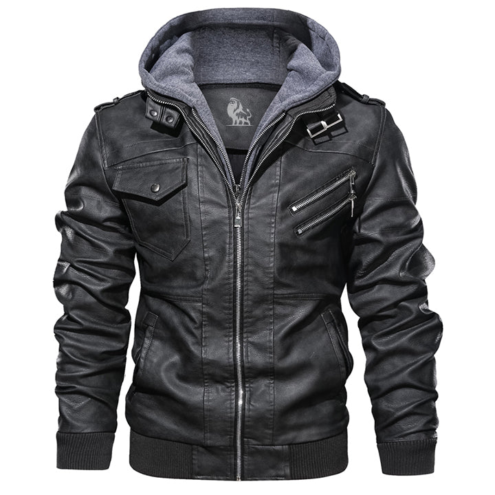 Men's leather jacket with detachable hood, Ryder. Premium casual outerwear for a stylish and classic look.
