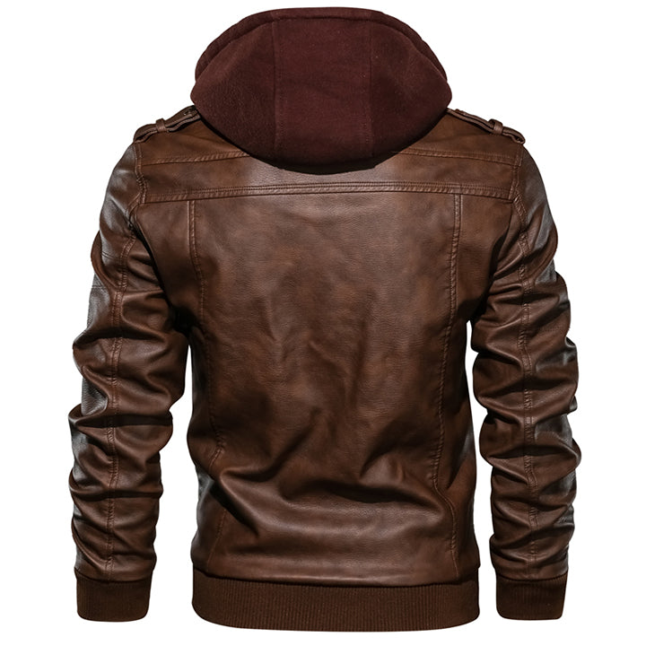 Classic men's leather jacket, Ryder, with detachable hood. Essential for stylish and practical mens fashion.