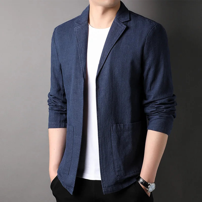 Men's casual summer blazer styled with chinos & t-shirt, offering a relaxed yet smart-casual look.