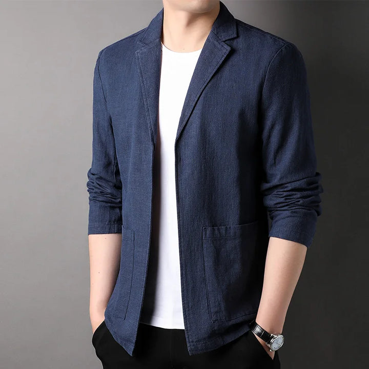 Men's casual summer blazer styled with chinos & t-shirt, offering a relaxed yet smart-casual look.