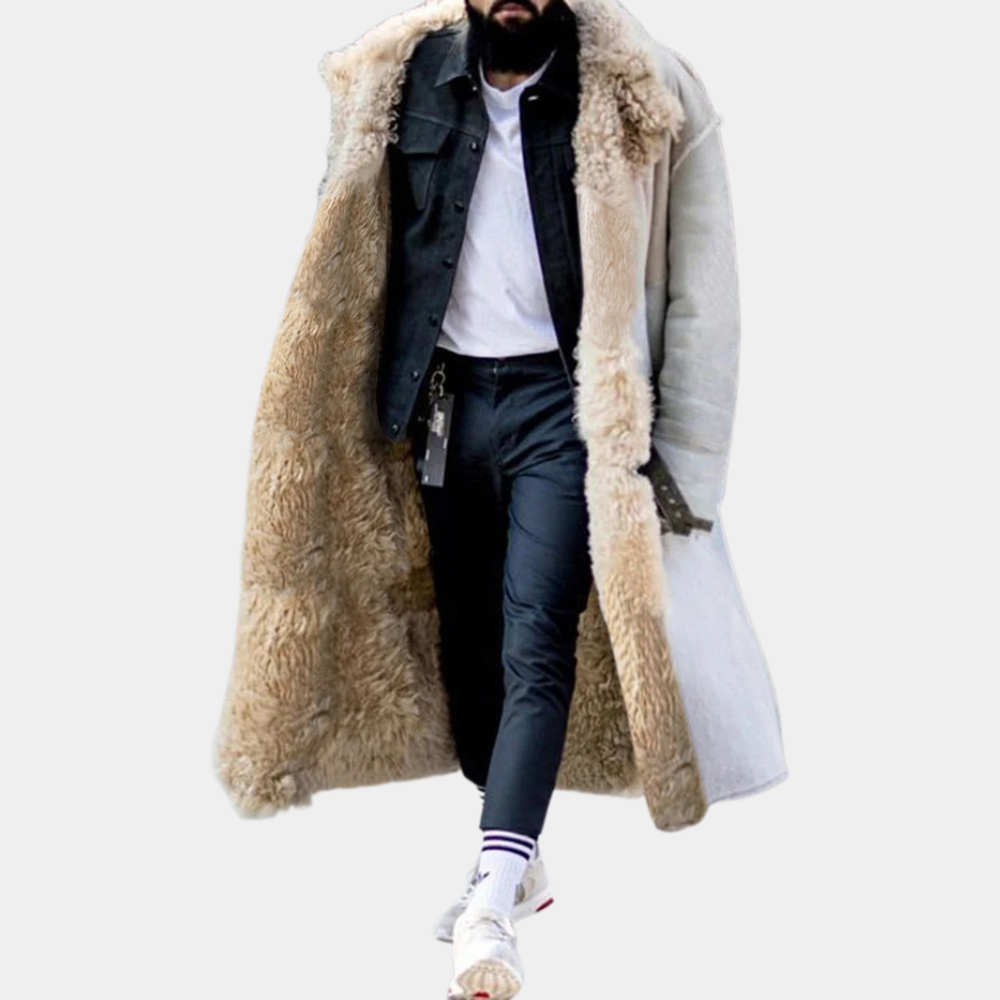 Men's stylish long winter warm coat, a fashionable and comfortable choice for cold weather.