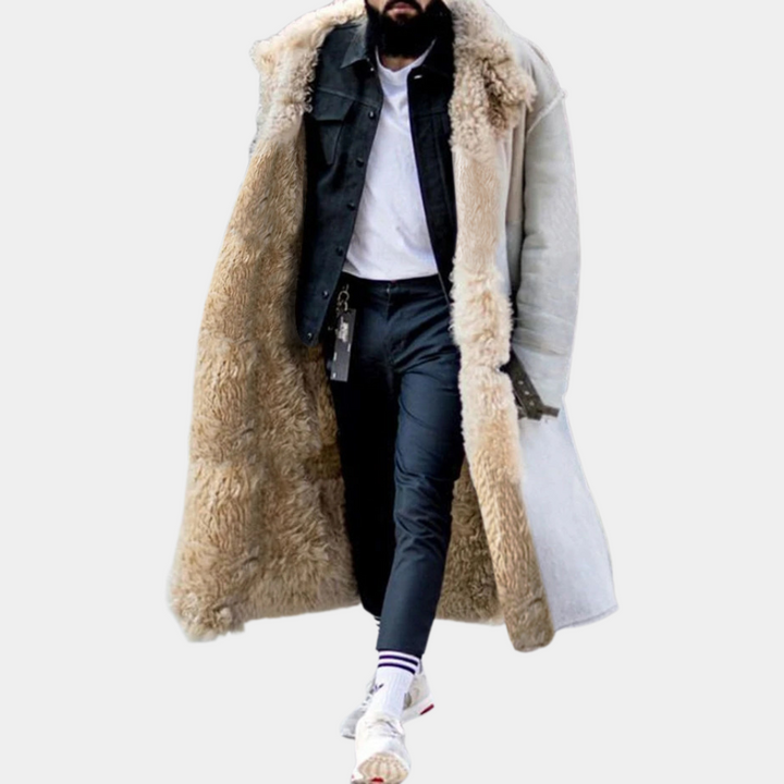 Men's stylish long winter warm coat, a fashionable and comfortable choice for cold weather.