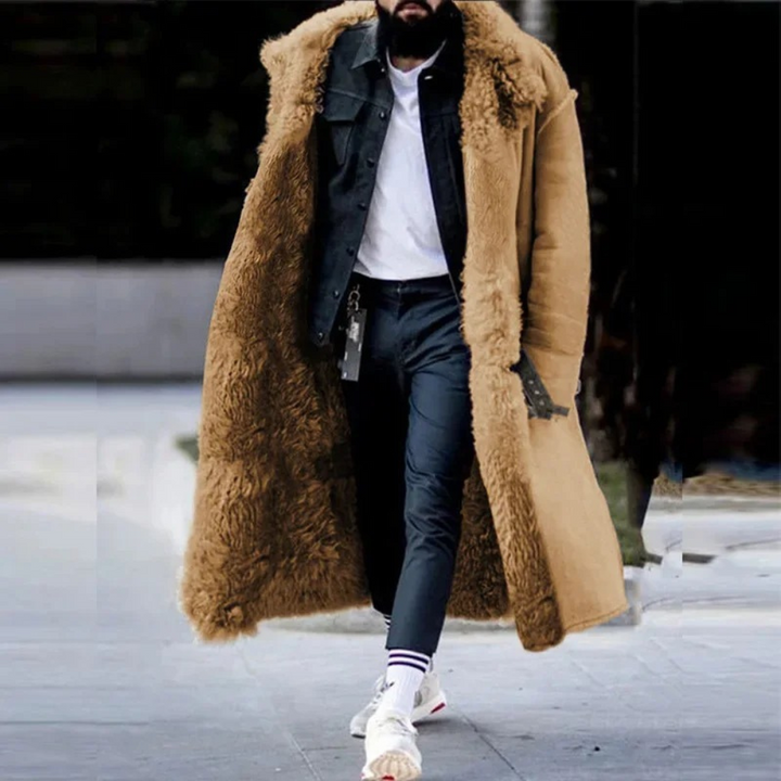 Full-length men's stylish winter warm padded coat, ideal cold weather outerwear for ultimate comfort.
