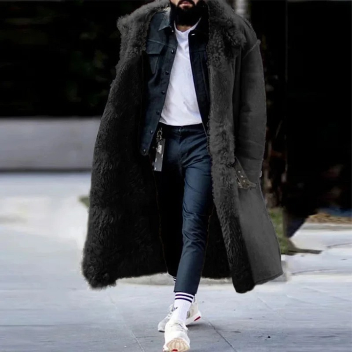 Comfortable men's long winter coat, a stylish and warm padded outerwear for cold weather protection.