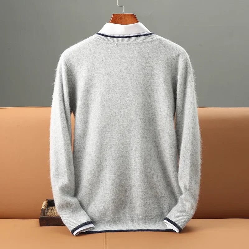 Comfortable men's onyx V-neck sweater, a stylish staple for casual wear and adaptable to any season.