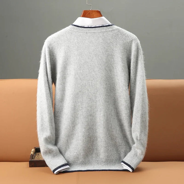 Comfortable men's onyx V-neck sweater, a stylish staple for casual wear and adaptable to any season.