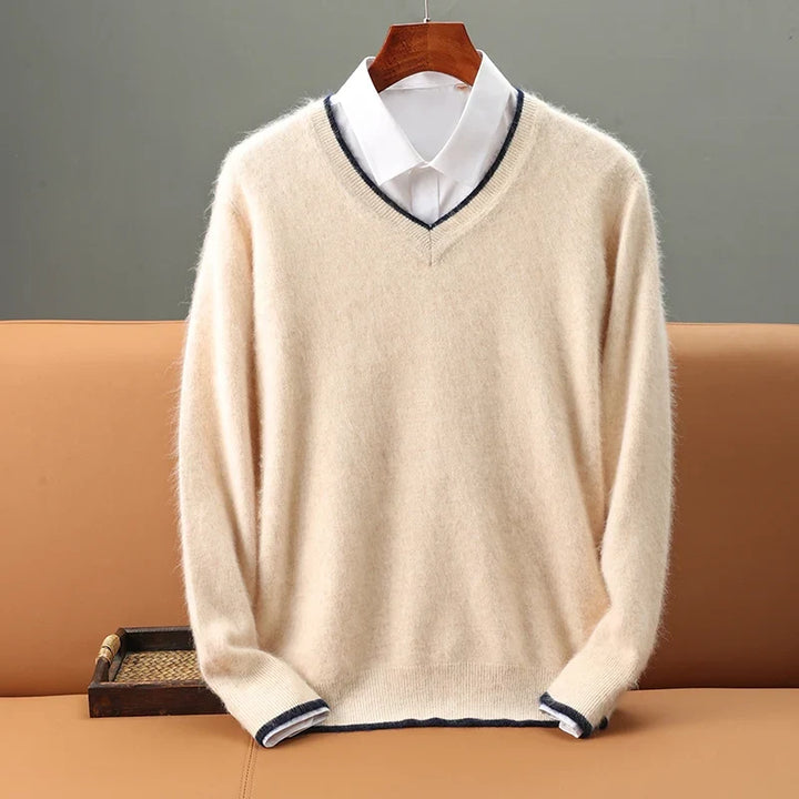 Versatile men's onyx V-neck sweater, ideal for fall fashion, winter layering, and comfortable daily outfits.