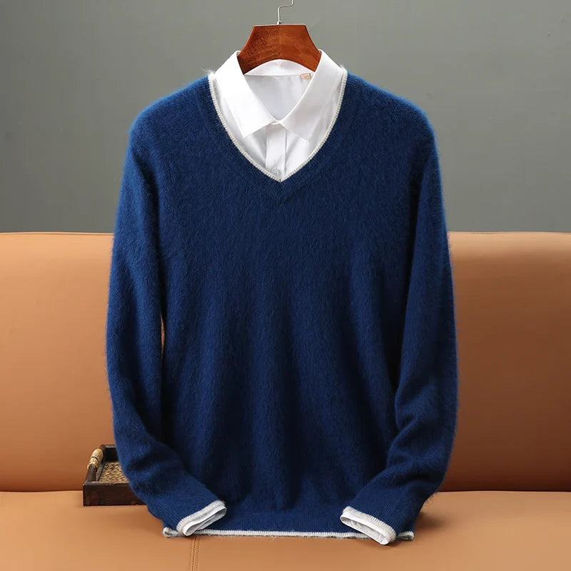 Chic men's onyx V-neck sweater, a comfortable and stylish essential for everyday wear and men's fashion.