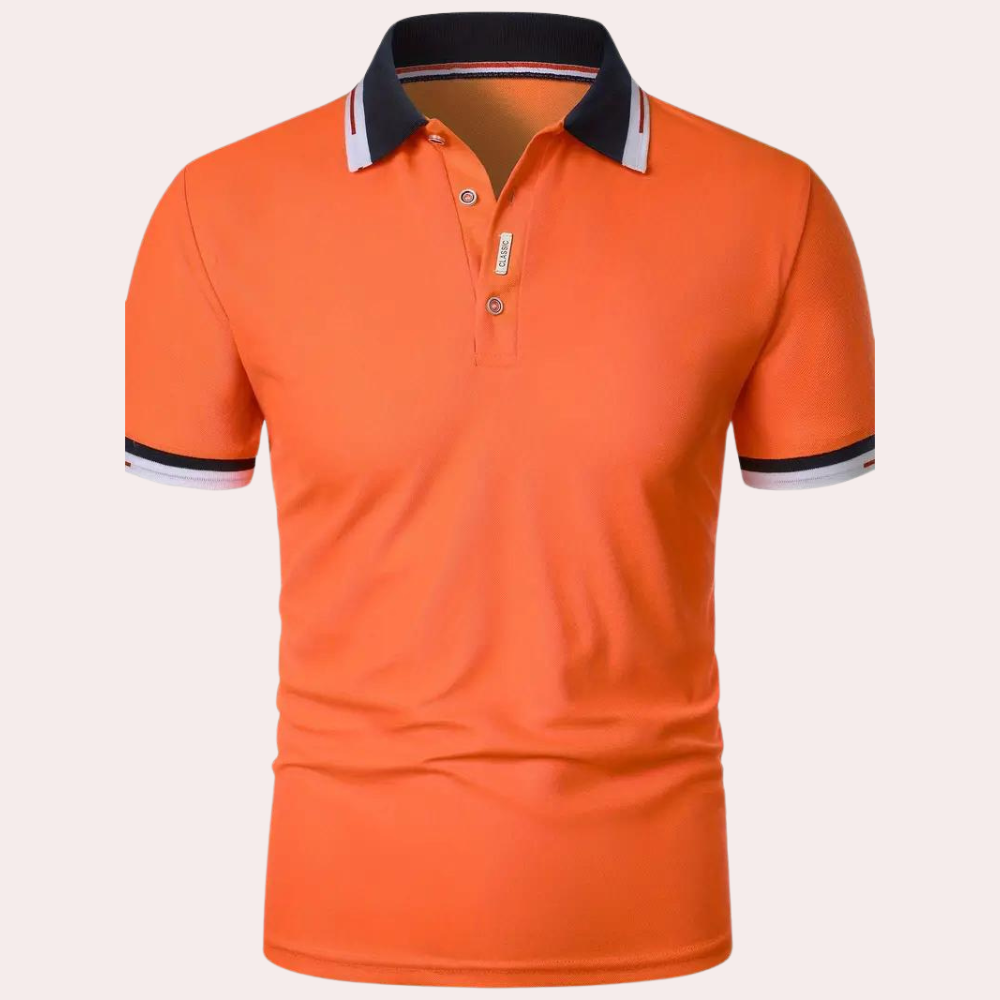 Breathable orange men's polo by Jules, a versatile casual shirt for everyday wear and men's fashion.