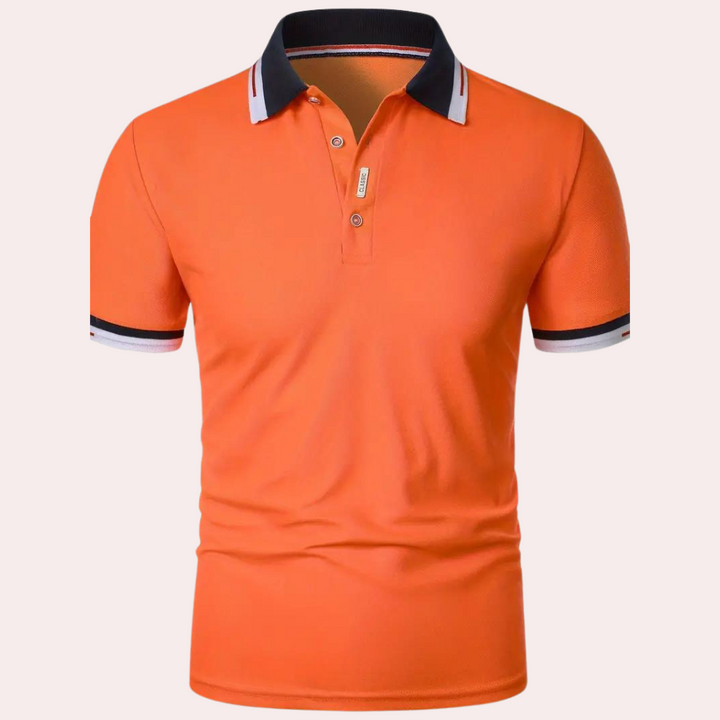 Breathable orange men's polo by Jules, a versatile casual shirt for everyday wear and men's fashion.