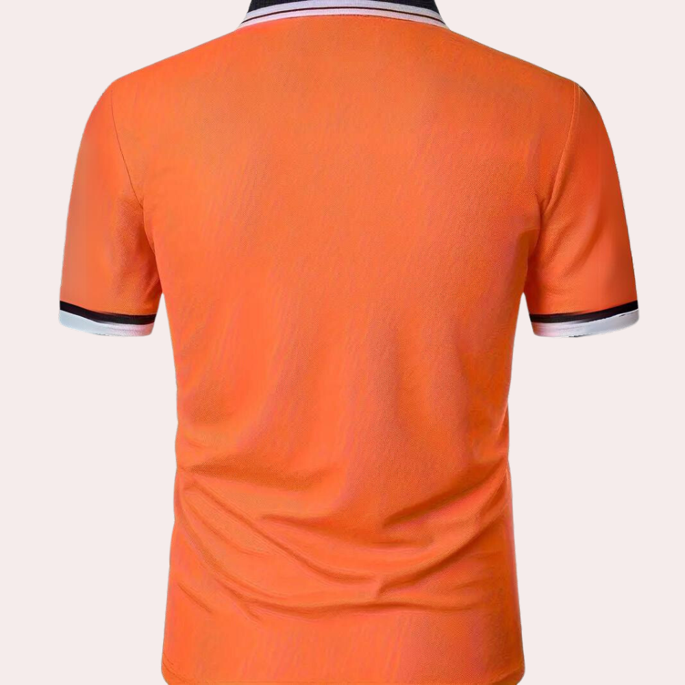 Classic orange men's polo shirt, short-sleeved, offering comfort and style for any man's wardrobe.