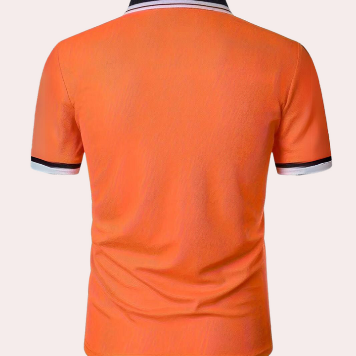 Classic orange men's polo shirt, short-sleeved, offering comfort and style for any man's wardrobe.