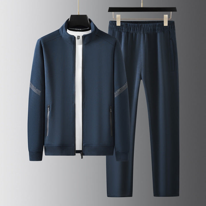 Stylish men's performance athletic tracksuit in black, ideal for gym, running, or casual comfort.