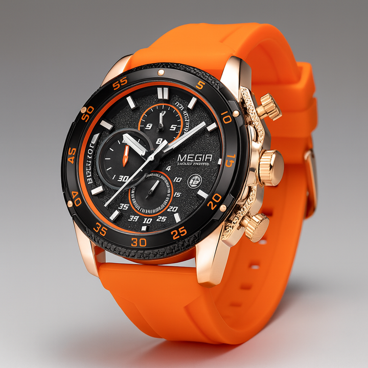 Precision men's chronograph timepiece with Swiss quartz; versatile for business, casual & sport activities.