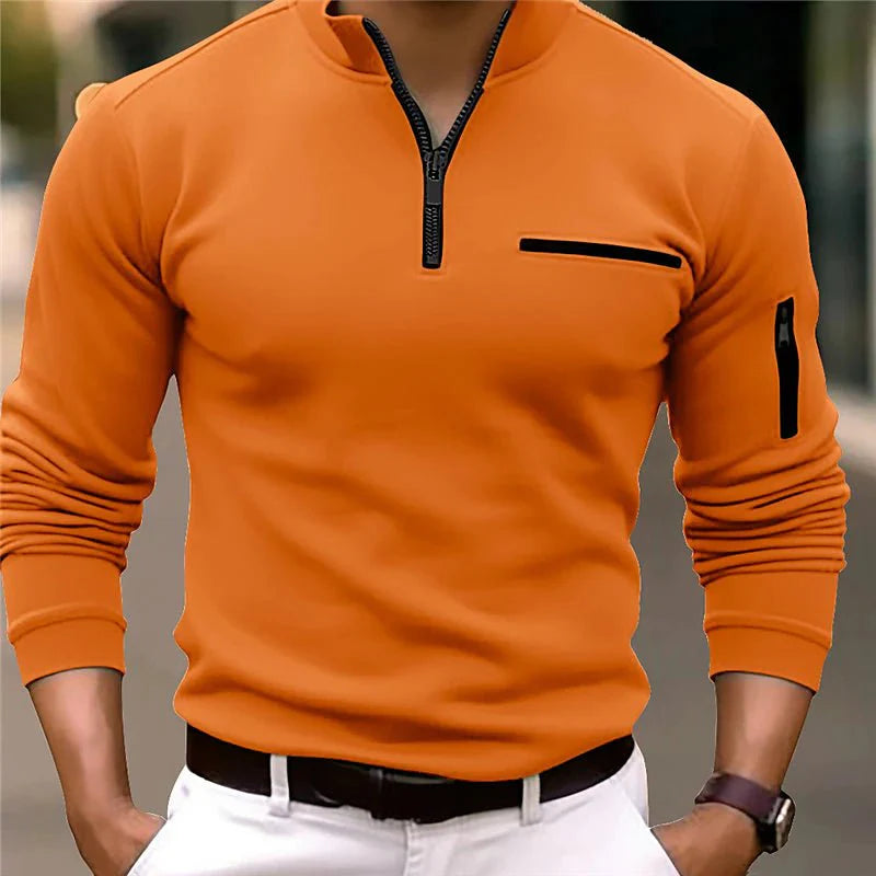 Soft men's quarter-zip sweater, ideal for casual wear, offering warmth and a smart look. Men's apparel.