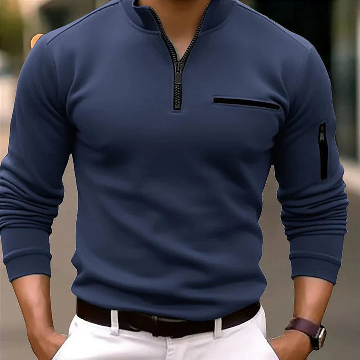 Effortless style with this men's quarter-zip sweater, a comfortable long-sleeve pullover for daily fashion.