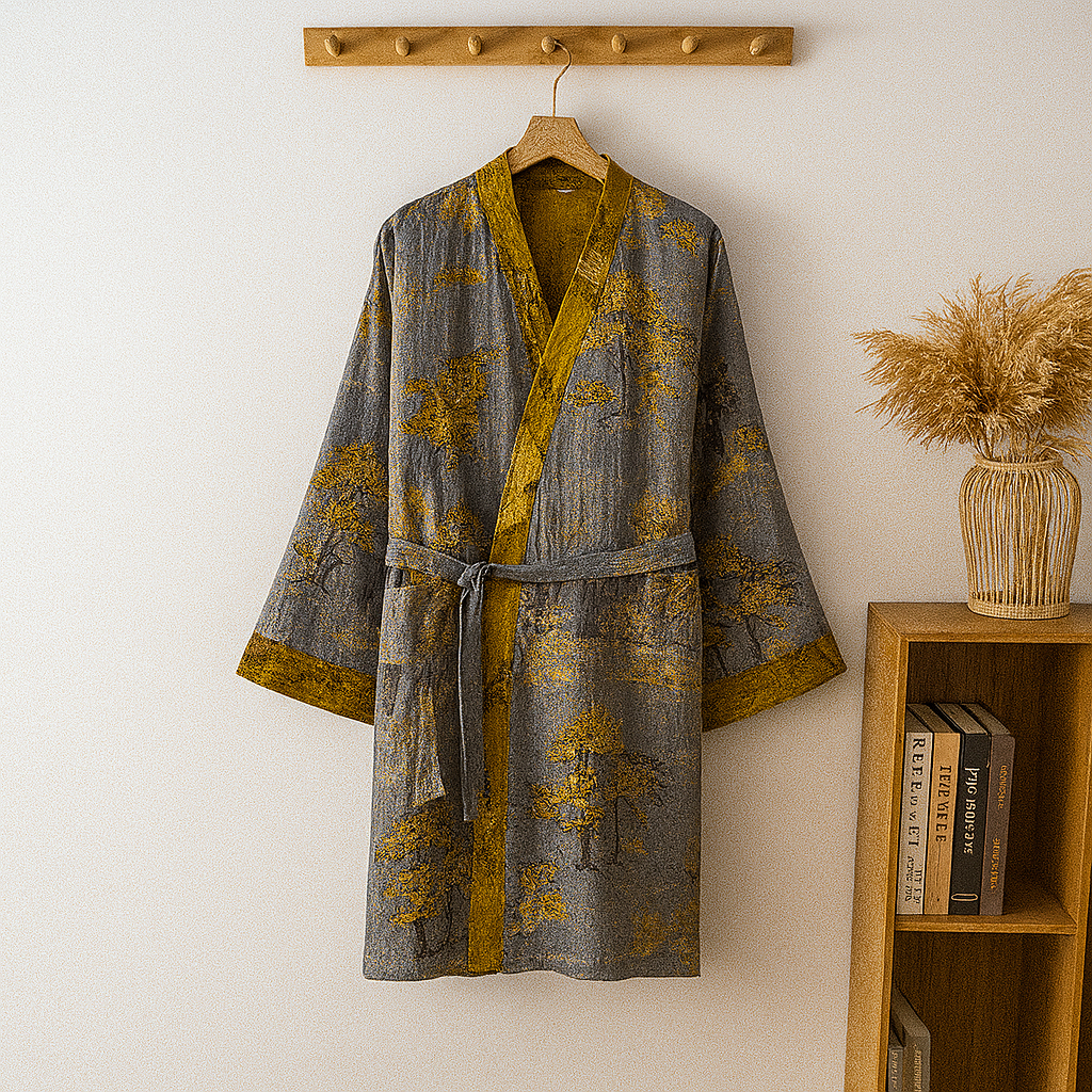 Comfortable men's jacquard kimono robe. Lightweight and soft, perfect for home relaxation and a great gift for him.