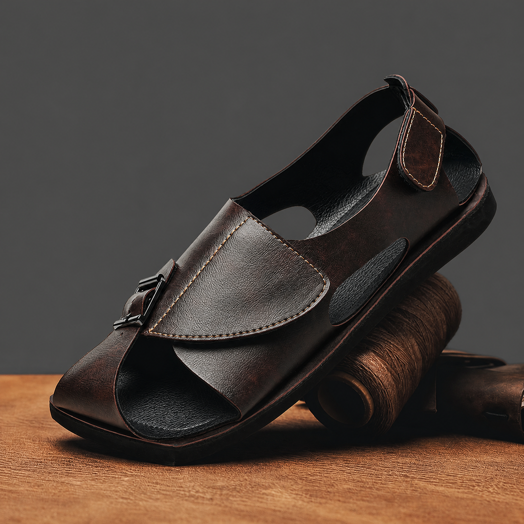 Modern men's summer walking sandals, slip-on open-toe design for breathable casual comfort.
