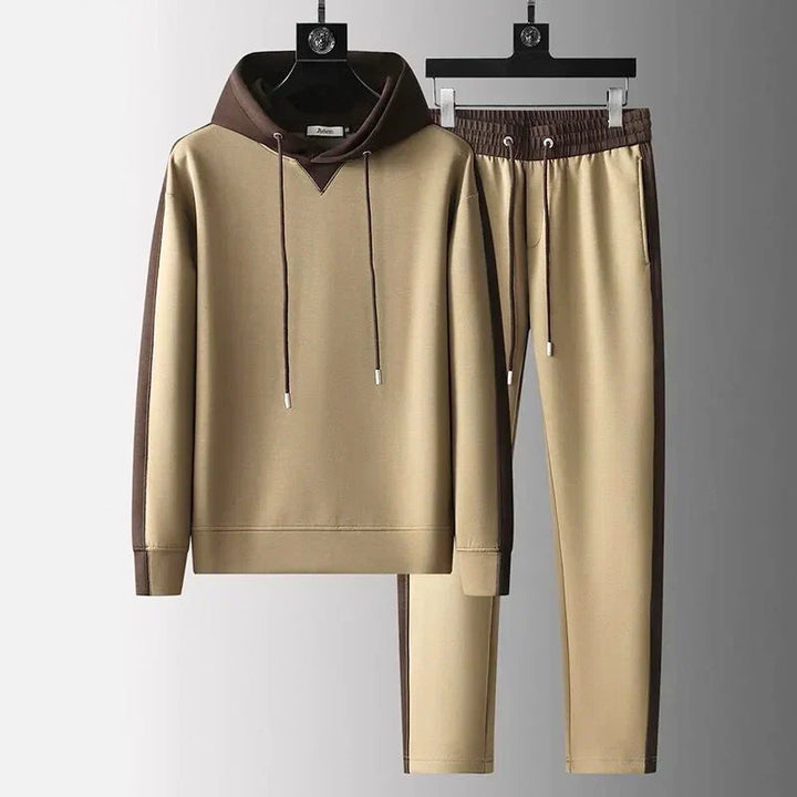 Men's two-tone matching lounge set for relaxed style. Comfortable casual wear, modern men's fashion.