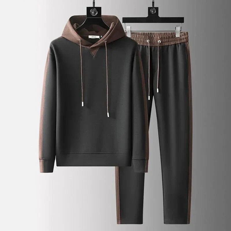 Stylish men's two-tone lounge set. Comfortable, relaxed fit casual wear, essential men's fashion.