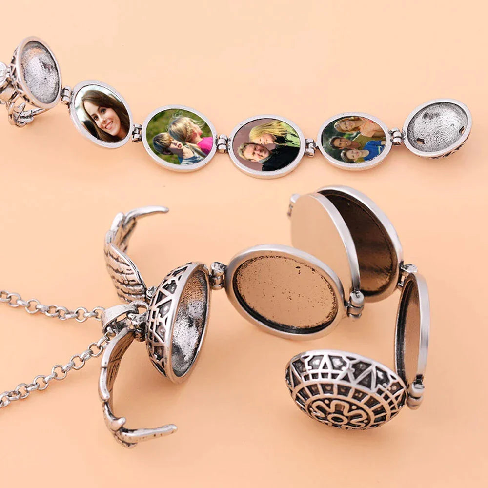 Durable stainless steel layered necklace with a photo locket pendant.
