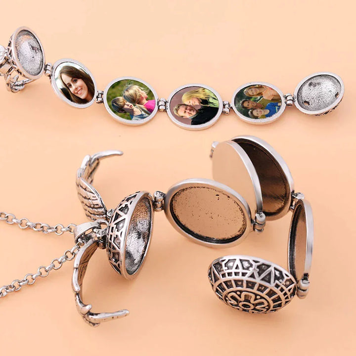 Durable stainless steel layered necklace with a photo locket pendant.