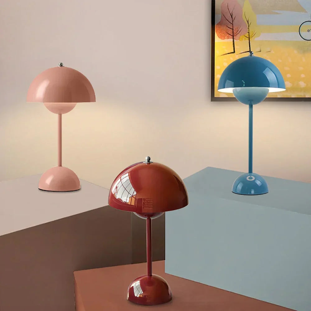 Contemporary LED mushroom table lamp, MushLuxe. Unique design, dimmable, perfect ambient lighting for any modern room.