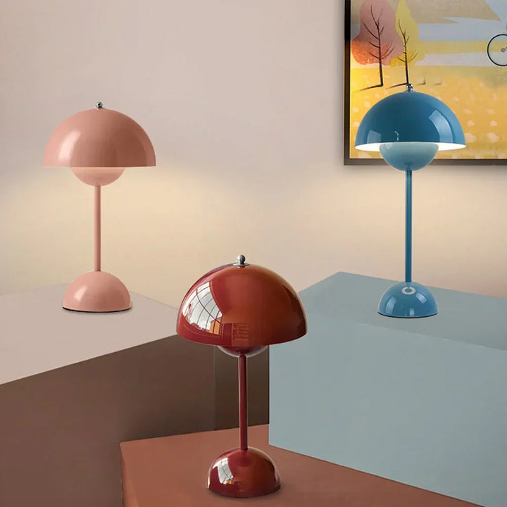 Contemporary LED mushroom table lamp, MushLuxe. Unique design, dimmable, perfect ambient lighting for any modern room.