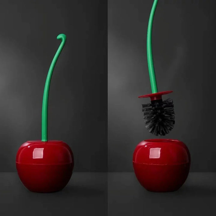 Unique cherry bomb toilet brush. Durable cleaning tool for hygiene, adds a stylish pop of red to any bathroom.
