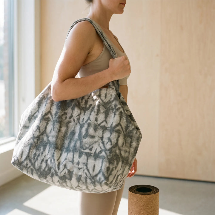 Stylish unisex large capacity yoga tote bag with abstract print, perfect for gym, travel, or daily use. Convenient shoulder bag.