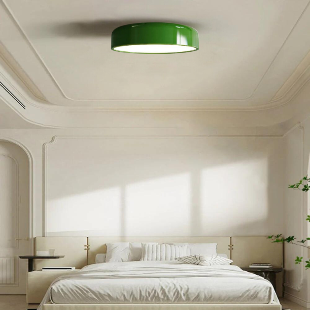 Elegant vintage LED ceiling lamp providing ambient lighting. A dimmable, color-changing dome fixture for home.