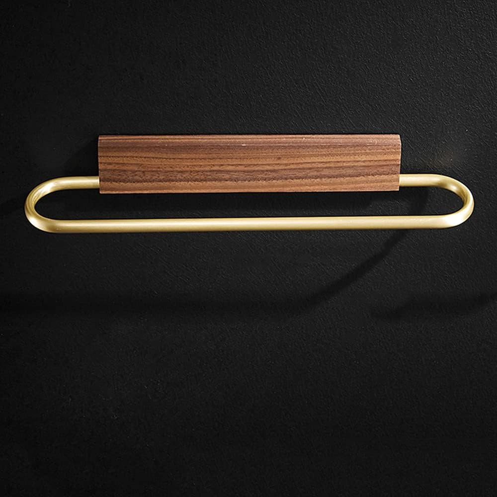 Minimalist walnut & brass bathroom towel bar. Sleek wood design, perfect for modern home organization.