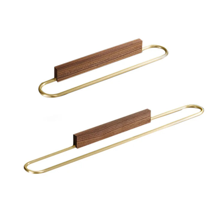 Premium walnut & brass bathroom towel holder. Durable wood and metal design for modern and minimalist decor.