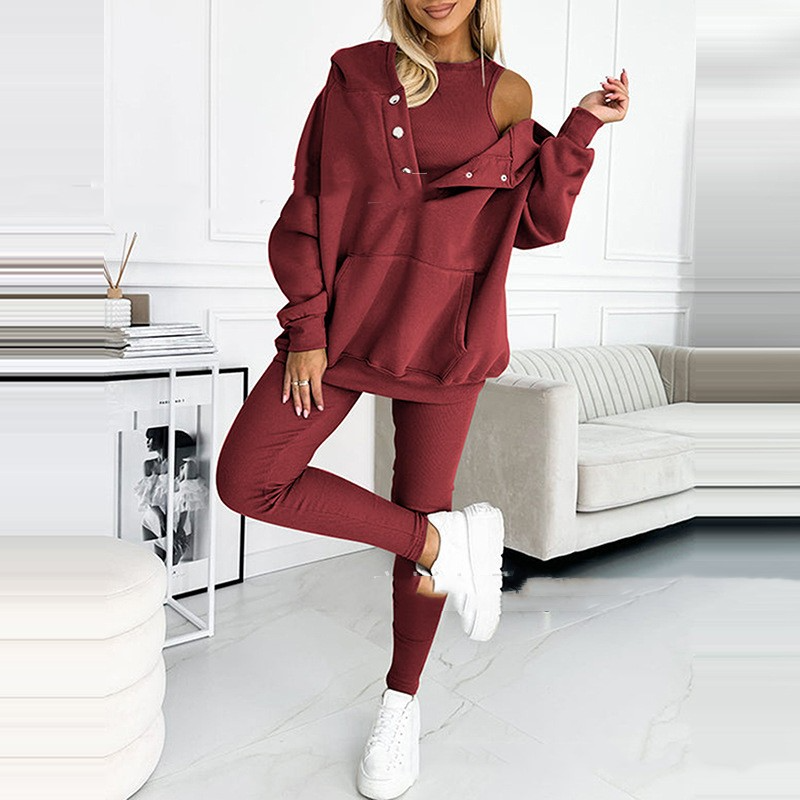 Comfortable women's 3-piece trendy lounge set, a stylish matching outfit perfect for casual wear and loungewear.