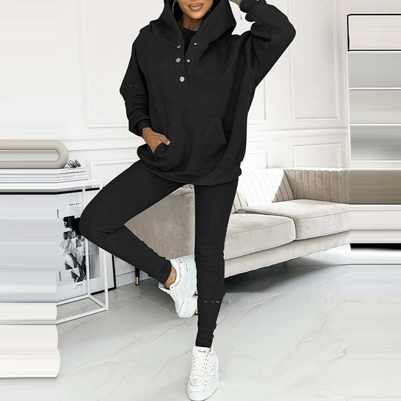 Complete women's 3-piece stylish lounge set for comfortable wear. Perfect trendy casual apparel.