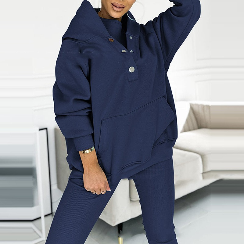Fashionable women's 3-piece trendy lounge set, offering a complete and cozy matching outfit for daily comfort.