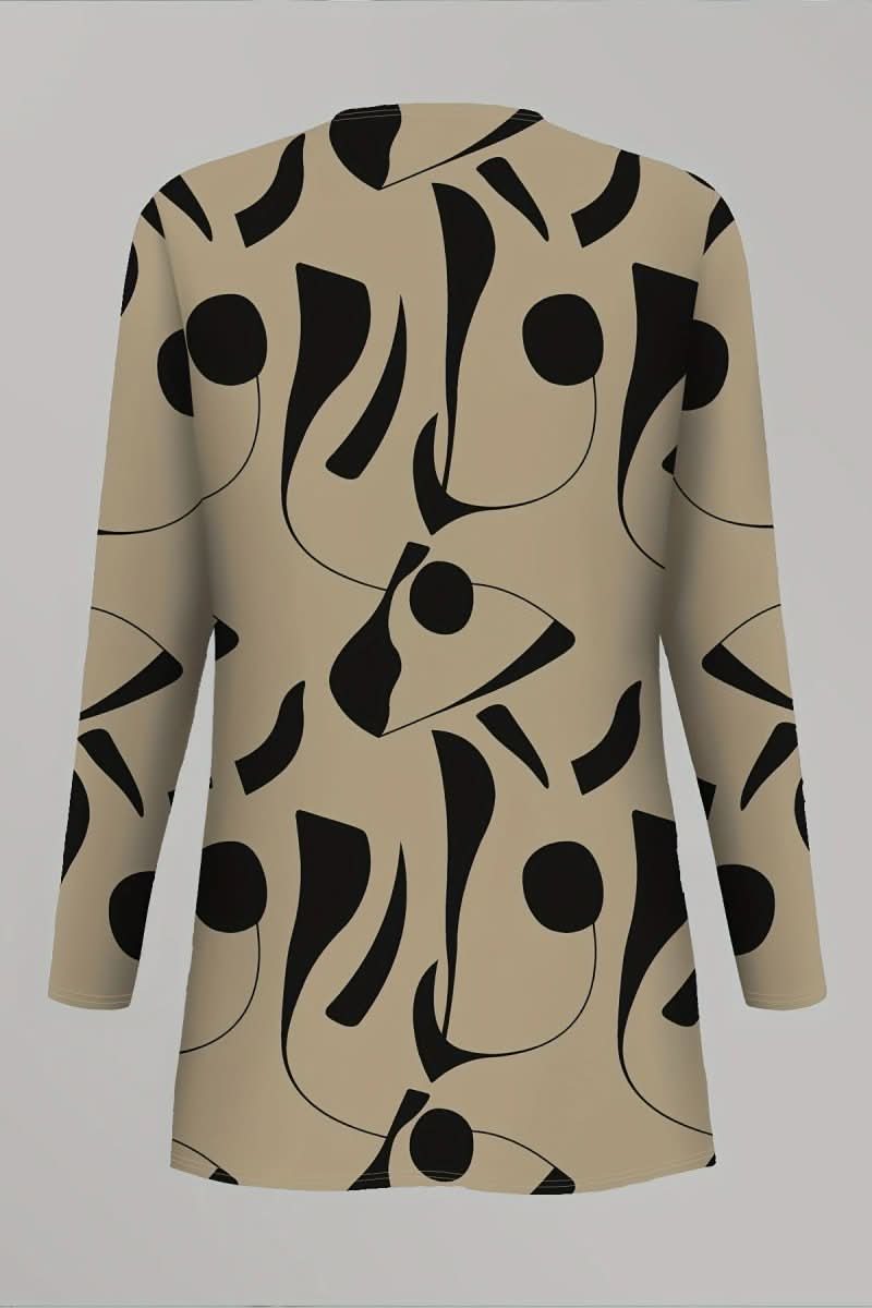 Fashionable women's matching set with vibrant abstract print, a complete and stylish three-piece outfit.