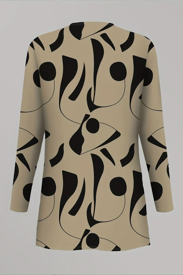Fashionable women's matching set with vibrant abstract print, a complete and stylish three-piece outfit.