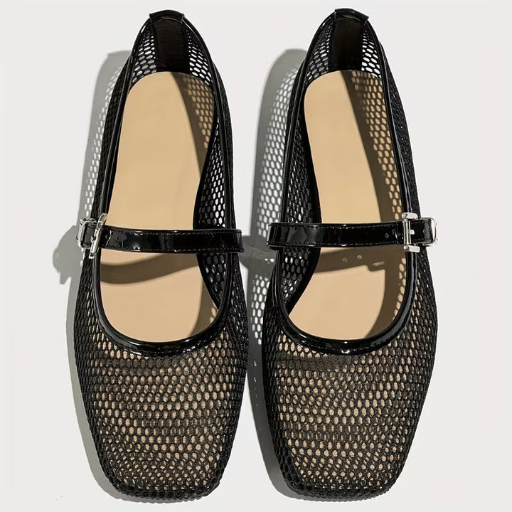 Comfortable women's mesh Mary Jane flats, featuring a stylish square toe. Ideal for casual chic.